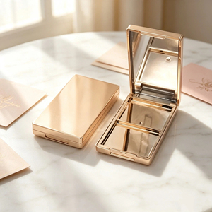 Scatola per Fard Personalizzata con Logo, Rettangolare, a Doppio Scomparto, Specchiata, per Blush e Illuminante, Confezione Dorata per Contouring, <span class=keywords><strong>Palette</strong></span> Blush - Product Image 1