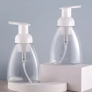 锥形250/300/350/500毫升PET透明塑料瓶，带泡沫泵清洁摩丝瓶洗手液瓶