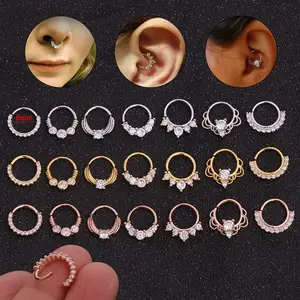 Gümüş yüzük Piercing çember burun çiçek burun Pin 8mm Rhinestone kristal püskül burun halkası kulak meme Piercing takı Piercing