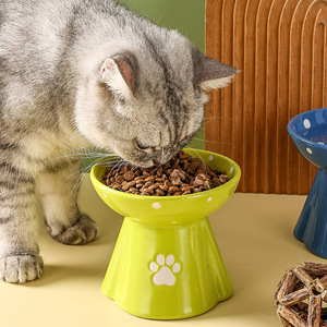 Customizable <b>ceramic</b> pet bowls, made from your designs, cat bowls, <b>dog</b> bowls, polka dot stemmed bowls for safe feeding and neck - Product Image 3