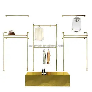 Electroplated Polished Garment Stand Wall Clothing Display Stand Clothes Garment Display Rack Stainless Steel Gold Clothes Rack