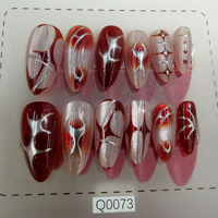 24 faux ongles faits main, pré-conçus, longueur moyenne, forme amande, motif floral 3D dégradé, chic