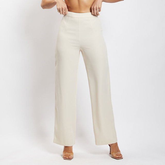 Oem Custom Manufacturer High Quality Casual High Waist Solid Classic Wide Leg Pants Trousers for Women