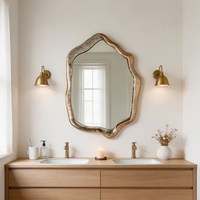 Miroir de maquillage en bois haut de gamme de style français, design ondulé irrégulier, miroir décoratif mural vintage, forme unique pour