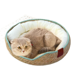 Coussin pour chat en rotin avec rembourrage en coton PP, tapis rafraîchissant toutes saisons pour animaux de compagnie, motif solide et durable pour chats - Product Image 4