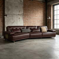 Canapé confortable en cuir véritable en forme de L, large et spacieux, avec rembourrage en éponge, idéal pour la détente familiale en villa et l'accueil des invités