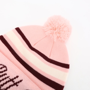 Custom Knitted Winter <b>Hat</b> With Jacquard Logo Striped Beanie <b>for</b> Keeping Warm in Pom Pom Style - Product Image 4
