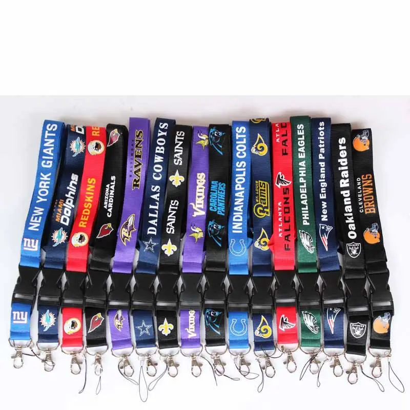 custom sublimation logo polyester key chain American football lanyards for phone