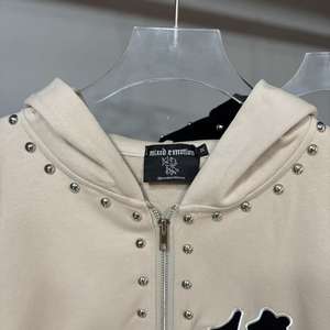 Chaqueta con cremallera de alta calidad, 100% algodón grueso, con estampado vintage de estilo urbano 'Mixed Emotions' y rotos, para hombre, tipo sudadera con capucha. - Product Image 3