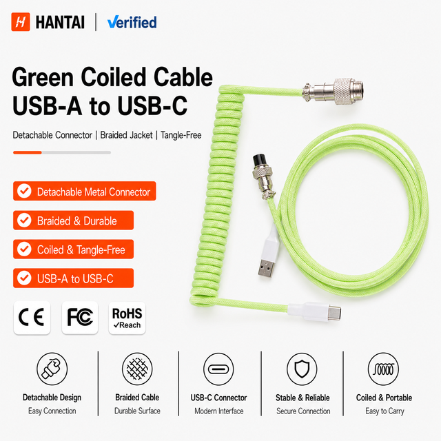 Colorful Coiled USB a to USB C Keyboard Cable Pastel Design Detachable Metal Connector for Gaming Keyboard Builds