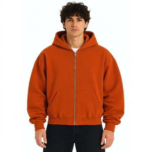 Sudadera con Capucha AURA para Hombre, Color Naranja, Cierre de Cremallera, Felpa, Color Sólido, Informal, Talla Grande, 350g, para Otoño, 80% Algodón, 20% Poliéster - Product Image 1