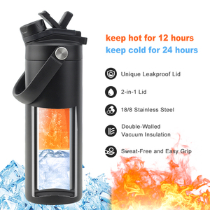 Custom Logo Vacuum Water Bottle 18oz Stainless Steel Insulated <b>Flask</b> <b>with</b> Dual Function <b>Straw</b> & Chug Lid - Product Image 6