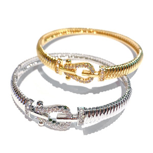 European American Style Horseshoe Buckle Zircon <b>Bracelet</b> Gold White Geometric Design Wedding Fashion <b>Copper</b> Chain Link <b>Bracelet</b> - Product Image 5