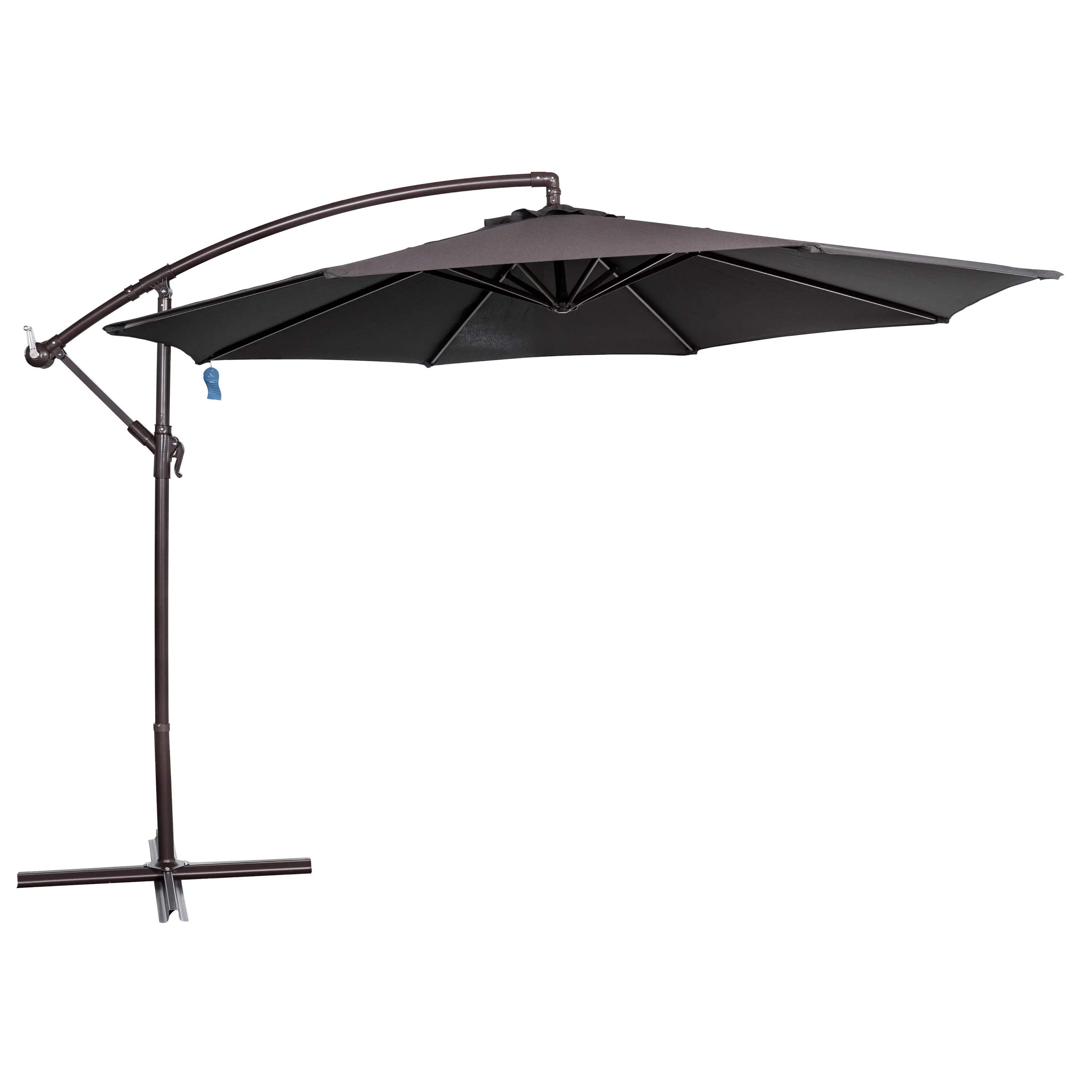 Payung Teras 9 Kaki Hitam dengan Lampu Garis LED Bertenaga Surya dan Sakelar Sentuh