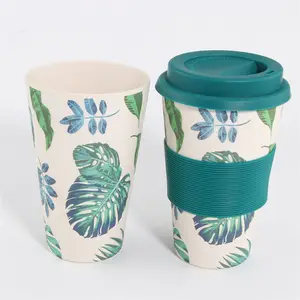 Logo personalizzato ecologico imballaggio tazza Bio riutilizzabile tazza da caffè tazza da viaggio in fibra di bambù con impugnatura e coperchio in Silicone