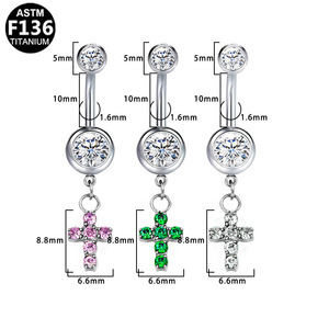 Anneau de nombril en titane avec pendentif croix, alliage de titane G23 de qualité médicale, bijoux de piercing, cadeau unisexe - Product Image 3