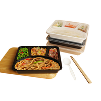 Boîte à lunch jetable en PP de qualité alimentaire à 4 compartiments avec couvercle transparent, compatible congélateur, pour emballage de nouilles et de gâteaux à emporter