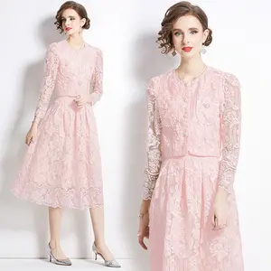 Casual Women's Clothing Temperament Water-soluble Lace Half Skirt Two-Piece Set 2024 New