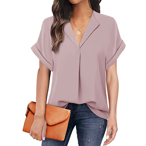 Camicetta da lavoro estiva da donna stile caldo con scollo a V manica corta con risvolto tinta unita blusa personalizzata in taglie forti stile Casual - Product Image 5