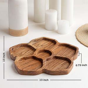 <span class=keywords><strong>Assiette</strong></span> à collation en <span class=keywords><strong>bois</strong></span> avec 6 compartiments Plateau de service alimentaire pour la fête à la maison - Product Image 4