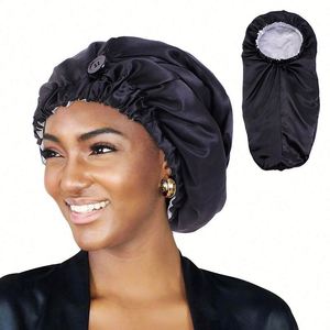 Bonnet de Douche Élastique Double Couche Satiné 2025 – Nouveauté Tendance, Bonnet de Nuit Long Personnalisable avec Logo, Bonnet en Soie Uni pour Soin des Cheveux - Product Image 1