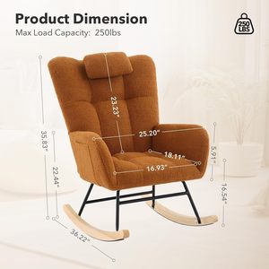 <span class=keywords><strong>Poltrona</strong></span> a <span class=keywords><strong>Dondolo</strong></span> Moderna, <span class=keywords><strong>Poltrona</strong></span> da Allattamento Ergonomica, Imbottita in Peluche, Schienale Alto, Telaio in Metallo e Legno, Tasche Laterali, <span class=keywords><strong>per</strong></span> Soggiorno - Product Image 2