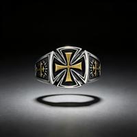 Herren Verstellbarer Kupfer-Kreuzring Vintage Zweifarbiger Malteserkreuz-Fingerring Mode Punk Biker Gothic Accessoire