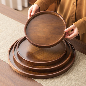 Bamboo Serving <b>Tray</b> Round Walnut Color 40cm For <b>Tea</b> Coffee Fruit Household Use Elegant Design - Product Image 2