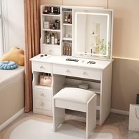 Organisateur de maquillage moderne 2026, commodes en bois, coiffeuse avec miroir LED et chaise pour chambre à coucher