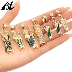 Mạ Vàng Brass Tôn Giáo Hình Mặt Dây Chuyền Zircon Màu Xanh Lá Cây/Màu Sắc Trắng Closeout Bán Giá Bán Buôn Cho Cross-Biên Giới Thương Mại Điện Tử - Product Image 1