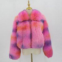 QIUCHEN QC21081 Mode Hiver 2021 Design Exclusif Veste Bomber Femme Luxe Vrai Fourrure de Renard Arc-en-ciel