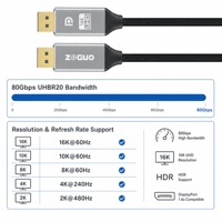 Câble certifié VESA 2.1 80 Gbps UHBR20 DP2.1 16K 8K 120Hz 4K 240Hz 540Hz FreeSync G-Sync DSC 1.2a