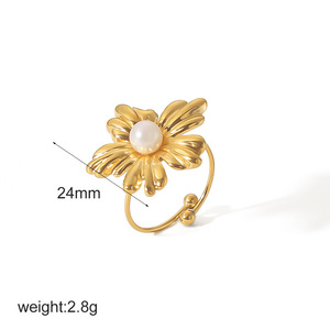 แหวนโบว์น็อต 18K ชุบทองสแตนเลสสตีล เครื่องประดับนิ้วชี้สำหรับผู้หญิง สวมใส่ได้ทุกวัน ดีไซน์ทรงเรขาคณิต TR4297 - Product Image 2