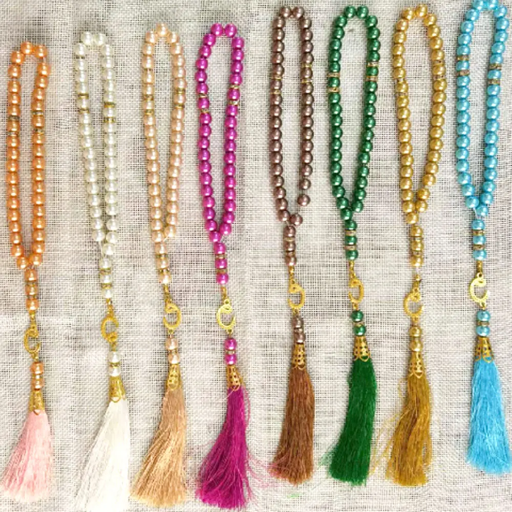 Handmade Boho Tôn Giáo 8Mm Thủy Tinh Ngọc Trai Hạt Hồi Giáo Hồi Giáo Mân Côi Tasbeeh Cầu Nguyện 33 Hạt Vòng Đeo Tay Cổ Tay Tasbih Phụ Kiện