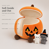 Halloween Plüsch-Kürbiskorb Jack O'Lantern Leckerli-Halter mit Mini-Plüsch-Freunden
