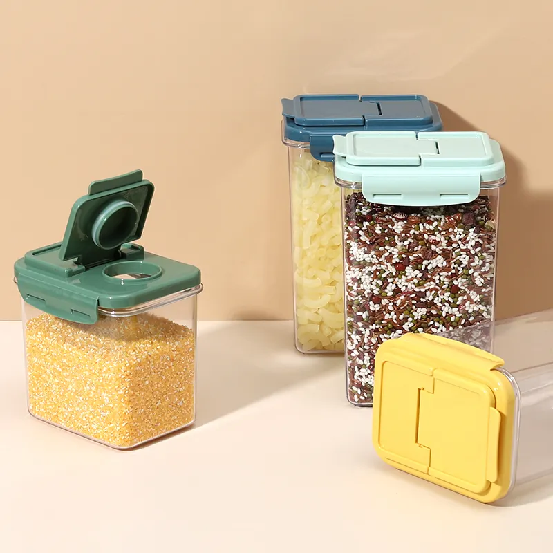 Contenedor de plástico transparente para almacenamiento de cereales, contenedor hermético de alimentos, con tapa abatible