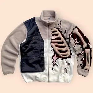 사용자 정의 로고 하이 퀄리티 해골 패턴 야외 코트 남성 캐주얼 제조 사용자 정의 양털 재킷