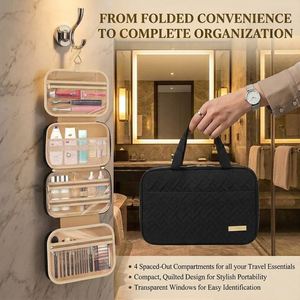 Sac de rangement cosmétique suspendu tendance avec grande poignée, compartiment spacieux, en PU, fermeture éclair, étanche, solution de rangement de maquillage de voyage - Product Image 4