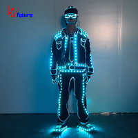 Traje LED de mezclilla estilo Hip Hop con luces, disfraz luminoso Tron para adultos, ideal para escenarios, baile robótico, discotecas, bares y eventos en vivo.