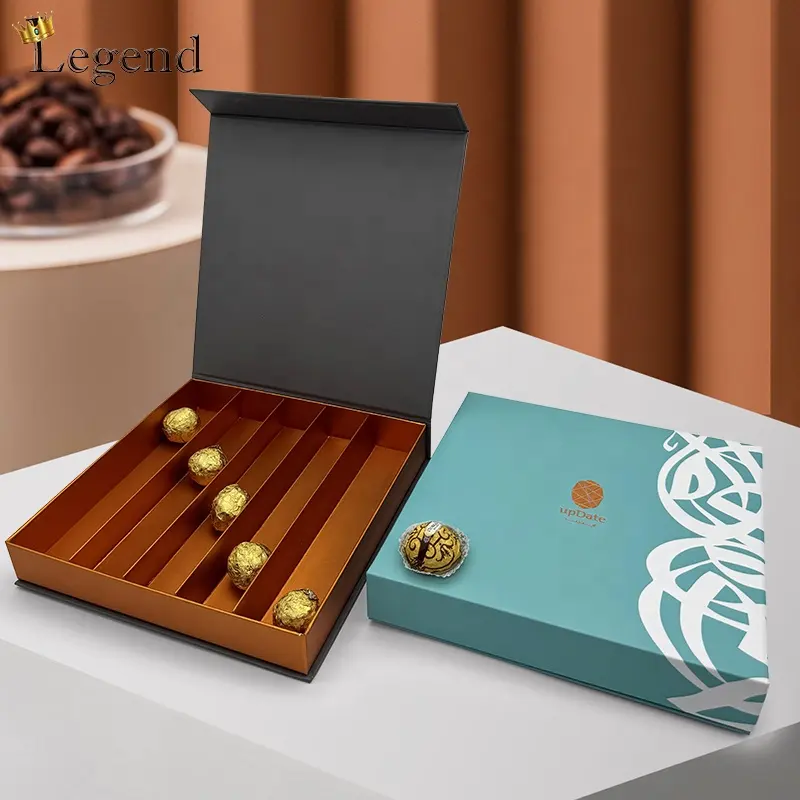 Venta al por mayor de caramelos de Arabia Saudita chocolate cuadrado chocolate embalaje caja magnética conjunto de lujo personalizado caja de regalo de chocolate
