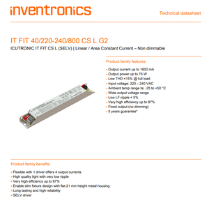 Controlador LED de Corriente Constante Aislado SELV OSRAM IT FIT 40/220-240/800 CS L G2 40.8W 500-800mA Seleccionable 27-51V AC198-264V - Product Image 2