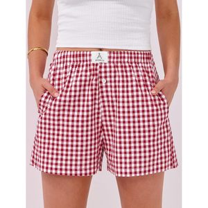 Anrabess Gingham <b>Shorts</b> Skirt <b>Women</b> 100% Cotton Oxford Breathable Plaid Summer Casual Lounge Wear - Product Image 2