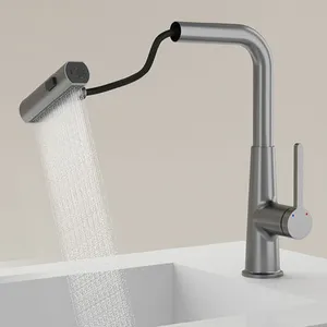 Innovative Waterfall Design Kitchen Sink Faucet 3 Function Sprayer Single Lever Pull Out Sink Mixer Taps For Kitchen