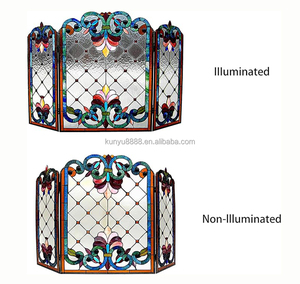 Factory Directly Supply Stained glass 3pcs <b>Folding</b> Victorian Fireplace <b>Screen</b> 110*70CM Size - Product Image 5