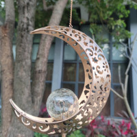 Lampe suspendue étanche, lumière solaire de nuit en forme de lune, lumières LED, carillon solaire extérieur, décoration de jardin