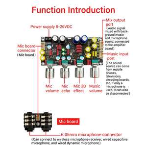 وحدة مكبر صوت كاريوكي مع ميكروفون، مدخل تيار مستمر 8-26 فولت، مع صدى ثلاثي الأبعاد وتأثيرات صوتية - Product Image 4