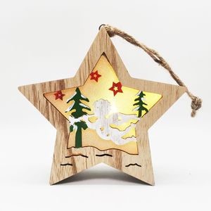 Wooden Christmas Hollow Carving Night <b>Light</b> Ornaments Star <b>Tree</b> Shape <b>Lighted</b> Decorations For Window And <b>Tree</b> - Product Image 3
