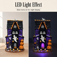 Figurine personnalisée OEM en pâte à modeler, maison hantée d'Halloween, avec lumière LED, cité fantôme de citrouilles, décoration de table
