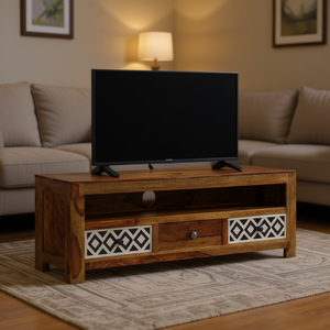 Mobile TV in legno massello di Sheesham 47,2x11,8x15,7 pollici, design rustico e moderno per l'arredamento del soggiorno - Product Image 2