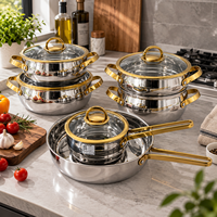 Ensemble de 10 ustensiles de cuisine en acier inoxydable 304 légers et durables, ensemble de casseroles et poêles à induction 3 plis avec couvercle en verre, résistant au four